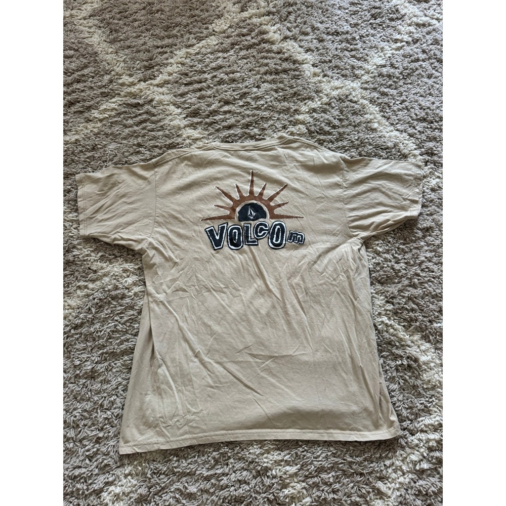 Volcom Mens Sunburst Logo Graphic T-Shirt Tan XL Short Sleeve Cotton Tee